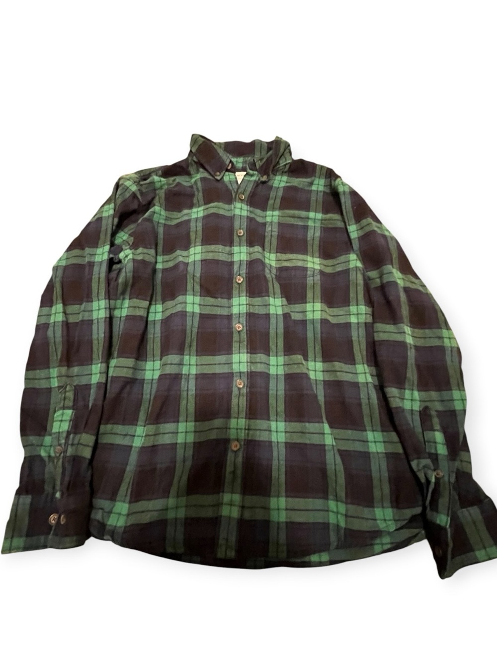 Lands' End Black and Green Plaid Button-Down Shirt